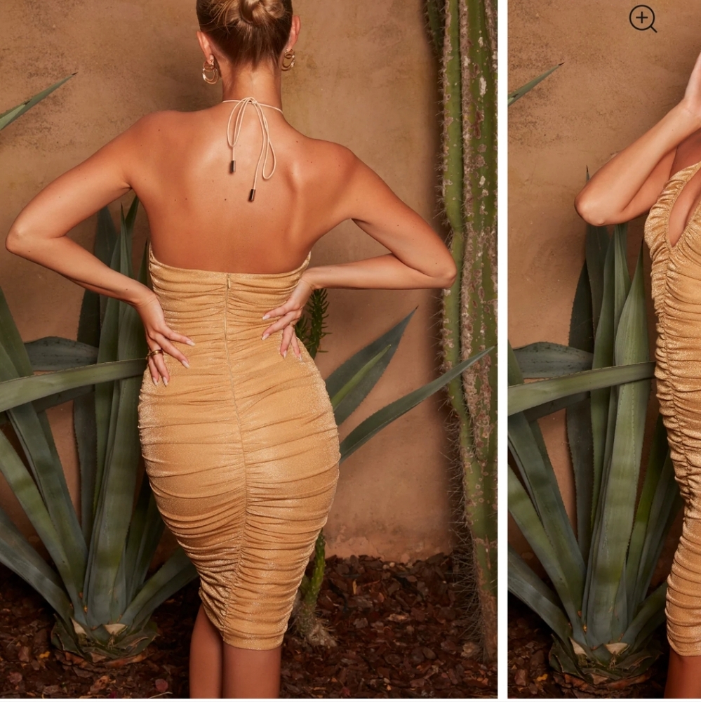 OH POLLY Ruched Keyhole Midi Dress - Picture 5 of 7